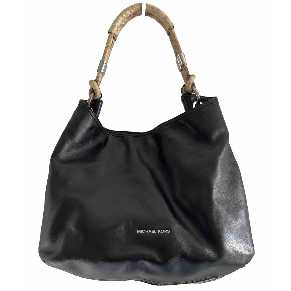 EUC MICHAEL KORS Black Leather Snake Print Bag Purse
